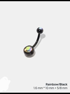 Black Belly Button Ring with Rainbow Gem BNIB